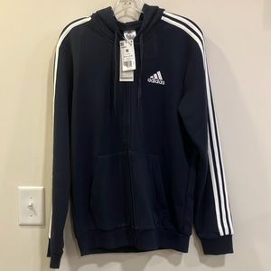 NWT Adidas Fleece 3 Stripe Full Zip Hoodie Size M Navy